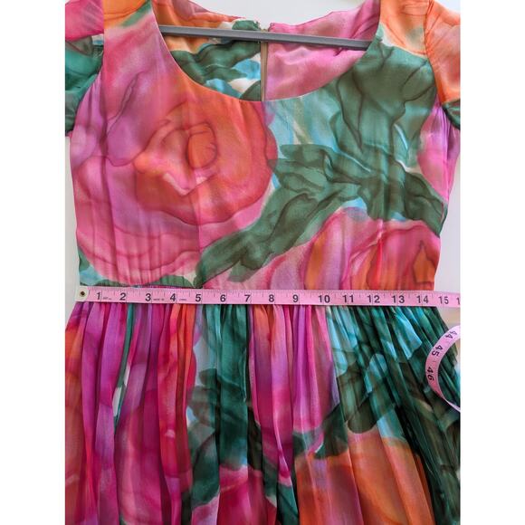 Kiki Hart Dress Vintage 60s 70s Floral Designer Maxi Boho Pink Green Size 6 - Picture 11 of 11